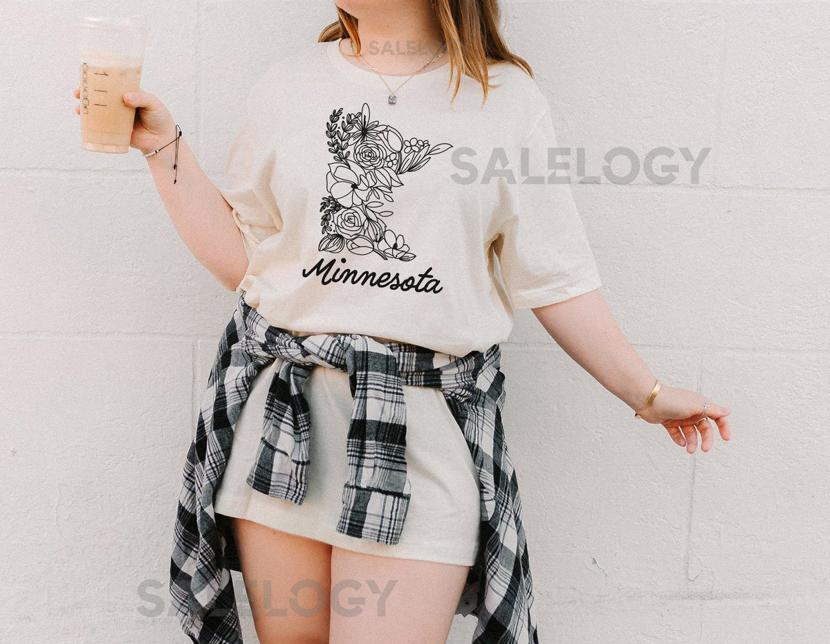 Minnesota Floral T-Shirt Design Unique Shirt Hand Drawn Gift Comfort Colors Wildflowers Ivory and Black_596