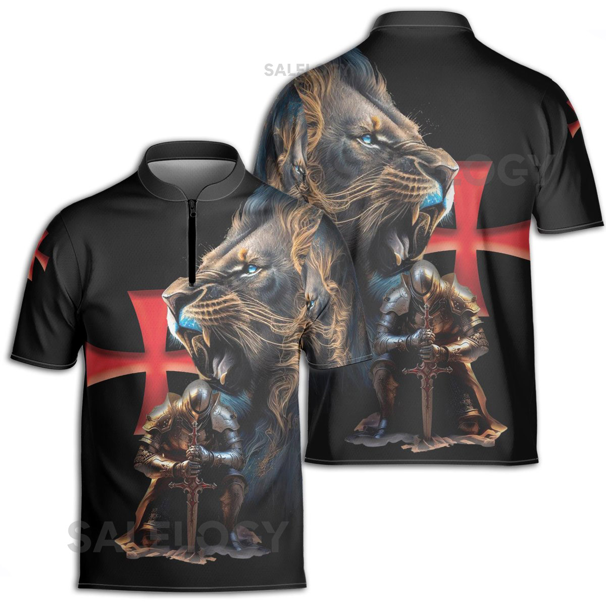 Mystic Lion Of Judah Honor Of Knight Templar Zipper Polo Shirt S-5XL_522