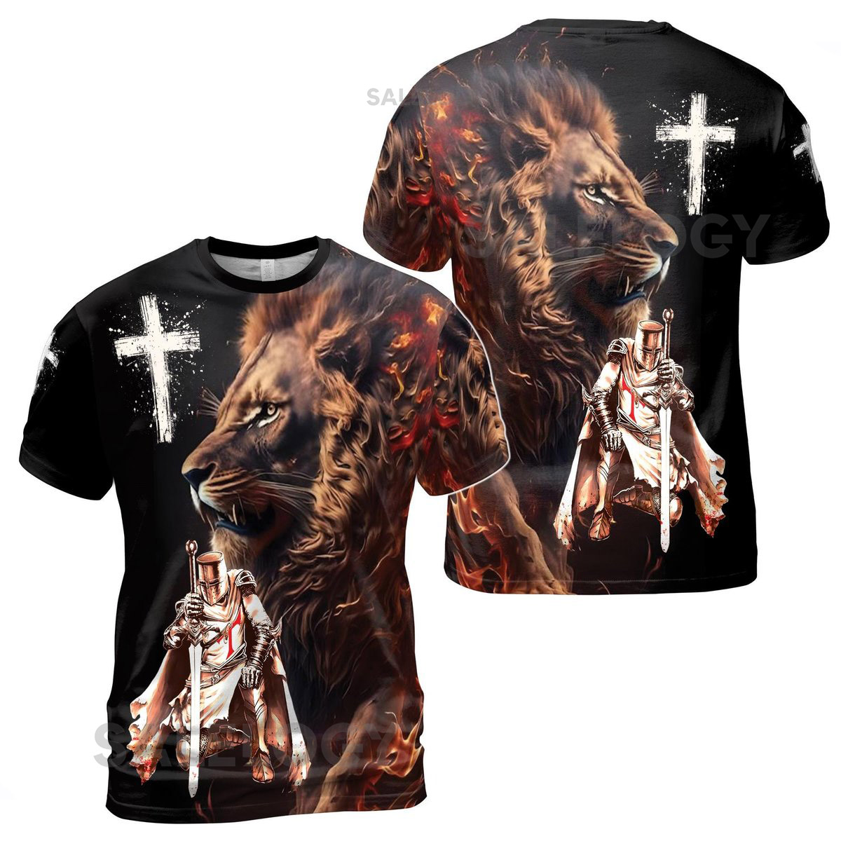 Knight Templar Lion Of Judah Grunge Men39s T-shirt S-5XL_218