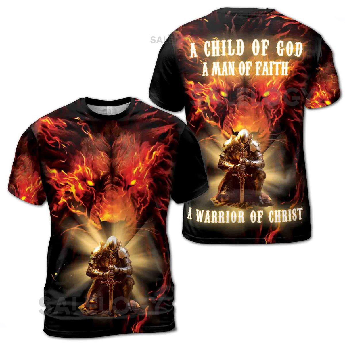 Shinning Knight With Lion of Judah Warrior Of Christ Men39s T-shirt S-5XL_264