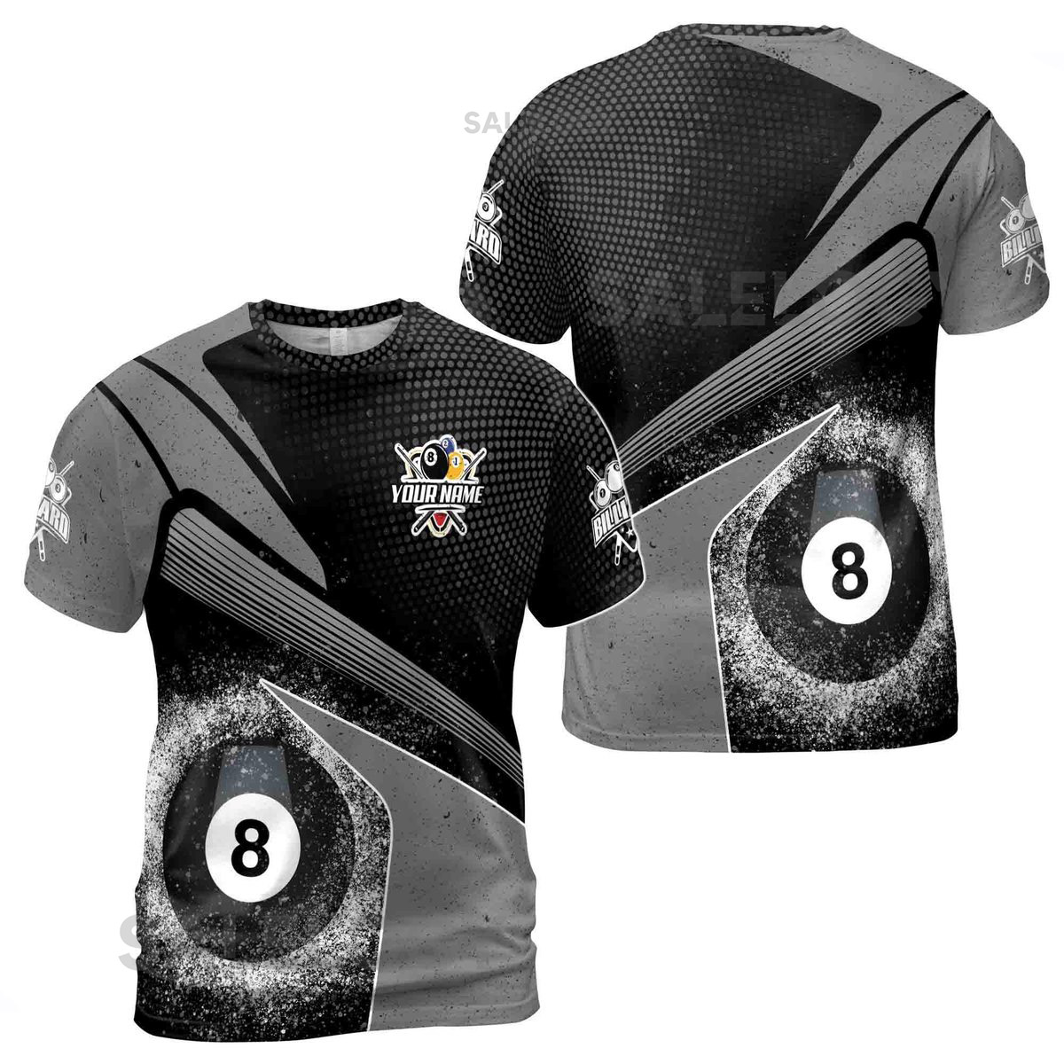 Custom Name 8 Balls Billiard Grunge Men39s T-shirt S-5XL_10