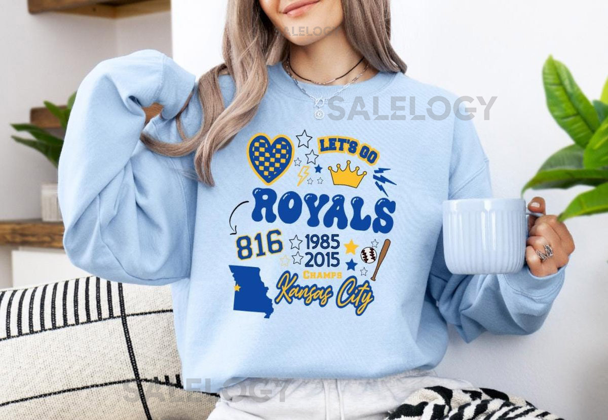 KC Royals Baseball Crew Neck Gildan 18000 Baseball Kansas City Unisex Sweatshirt_504