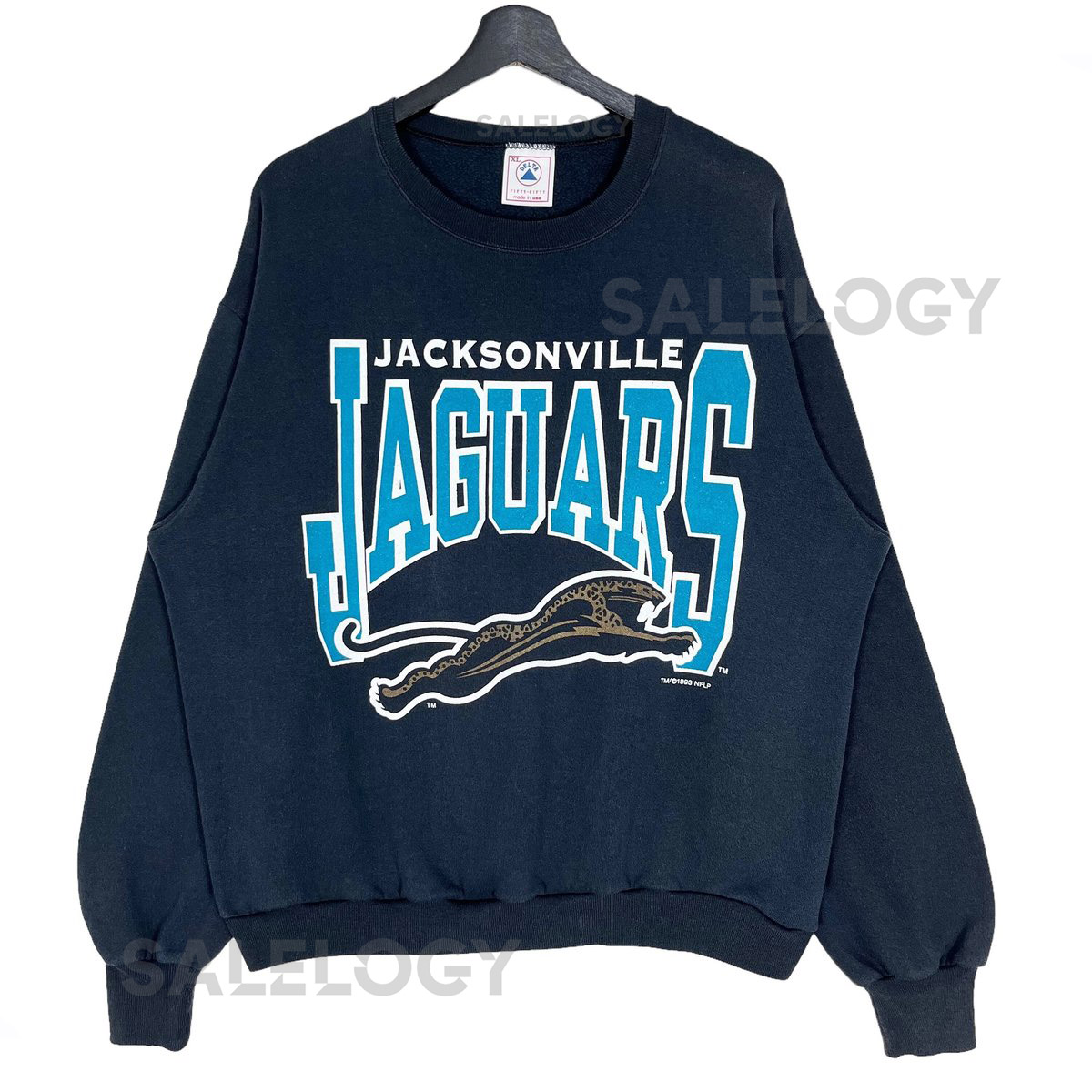 Vintage 1993 NFL Jacksonville Jaguars Sweatshirt Crewneck Big Logo Print Black Size XL Made _926