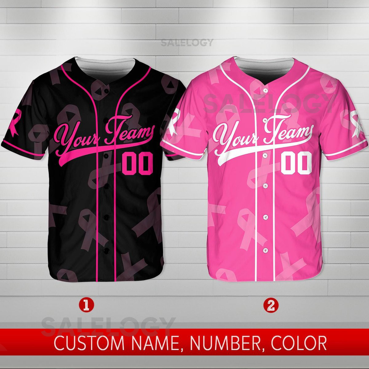 Personalized Breast Cancer Team Name And Number Baseball Jersey Custom Pink Ribbon Baseball Jersey Shirt Breast Cancer Warrior Jersey_44