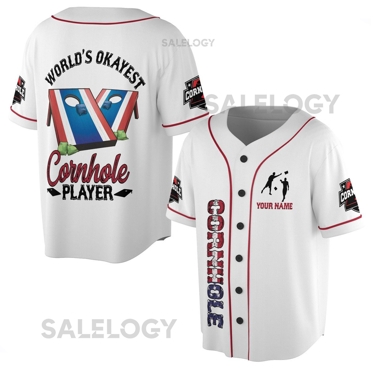 Custom Name Cornhole Player World39s Okayest Baseball Jersey S-5XL_12