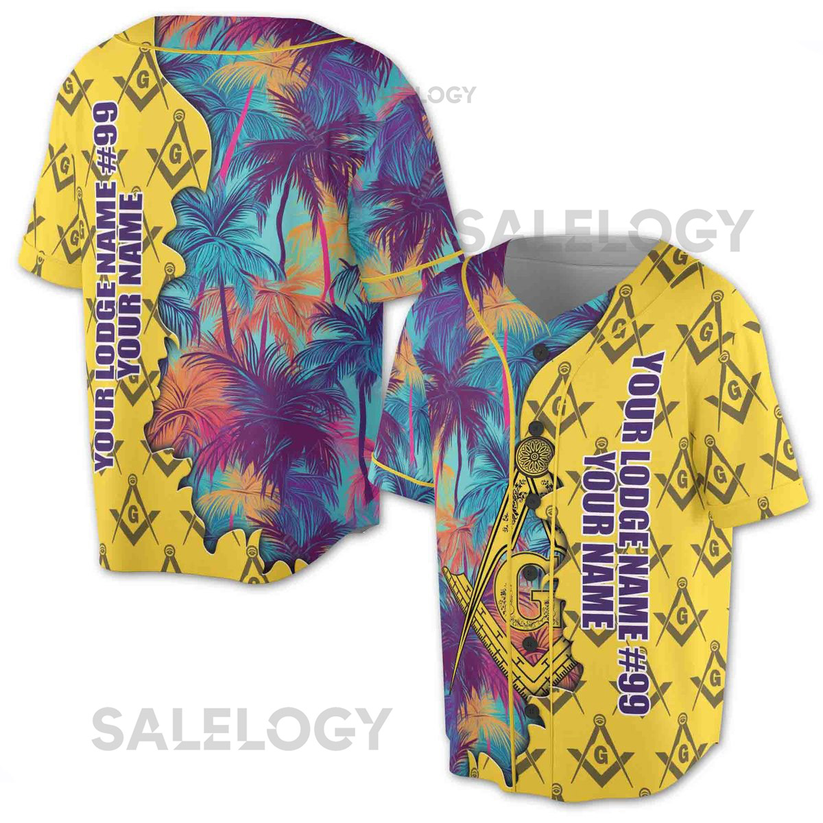 Custom Masonic Freemasonry Hawai Tropical Pattern Baseball Jersey S-5XL_3