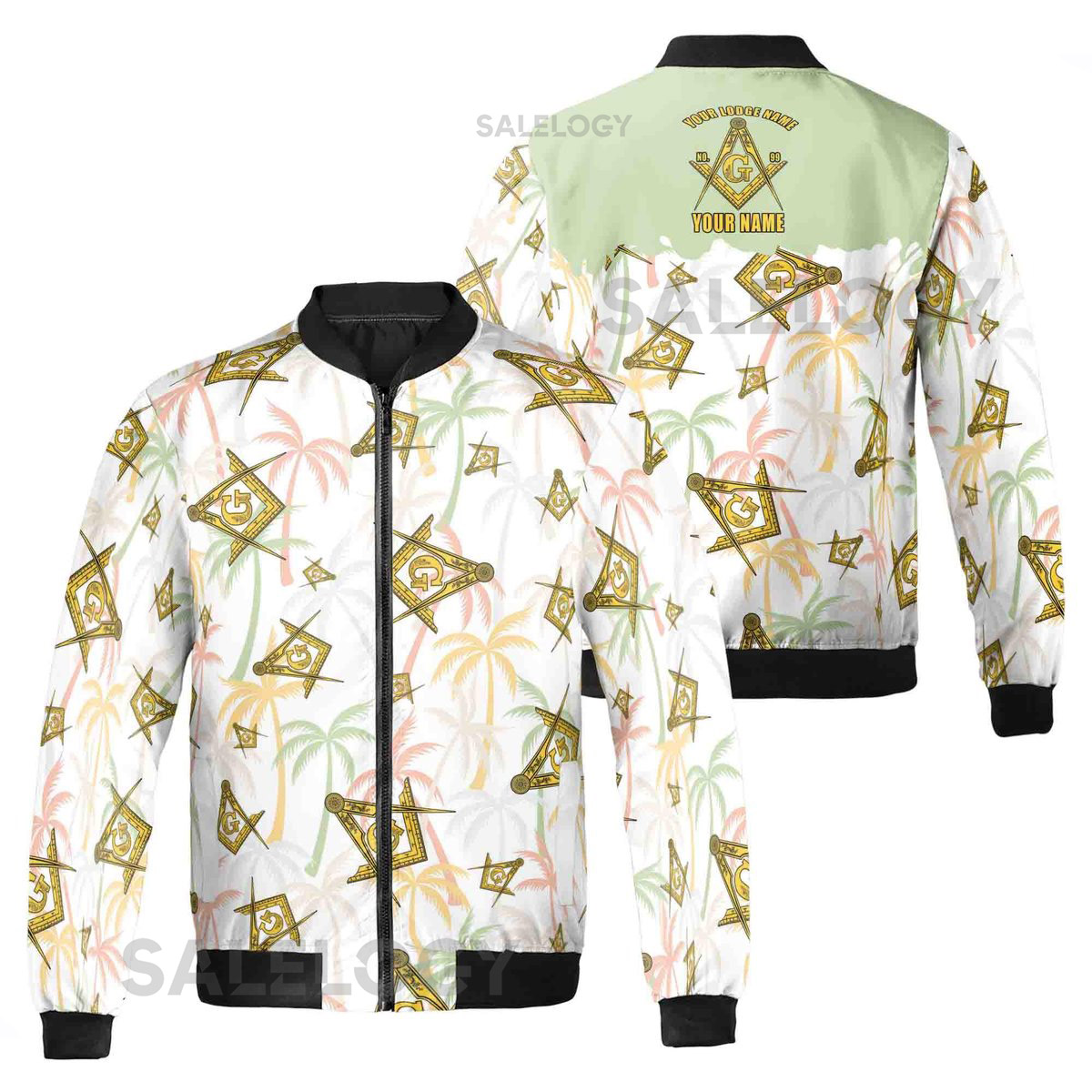 Custom Masonic Master Mason Tropical Summer Pattern Bomber Jacket S-5XL_7