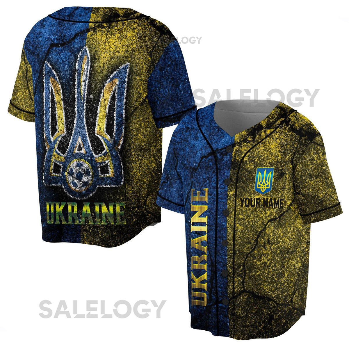 Custom Name Patriotic Ukraine Coat of Arms Baseball Jersey S-5XL_38
