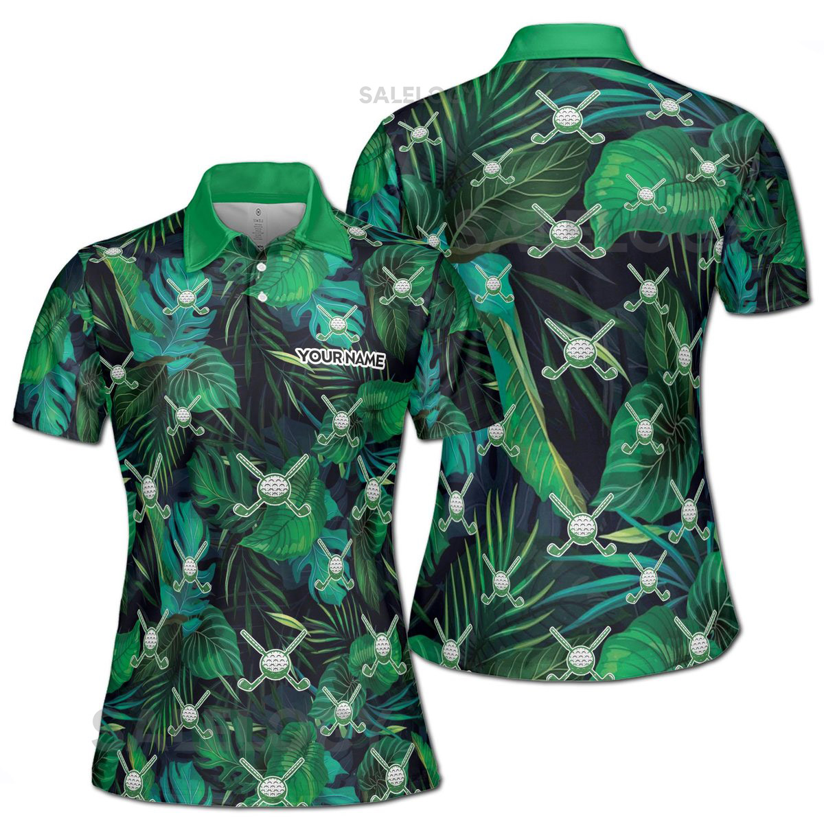 Custom Green Tropical Palm Leaf Golf Lover Women39s Polo Shirt S-5XL_31
