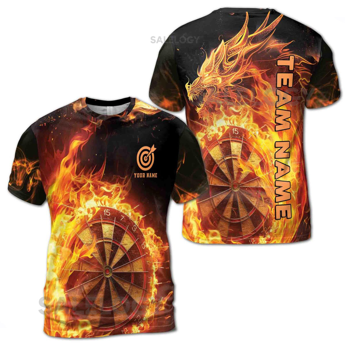 Personalized Darts Team Fire Dragon Pattern Men39s T-shirt S-5XL_231