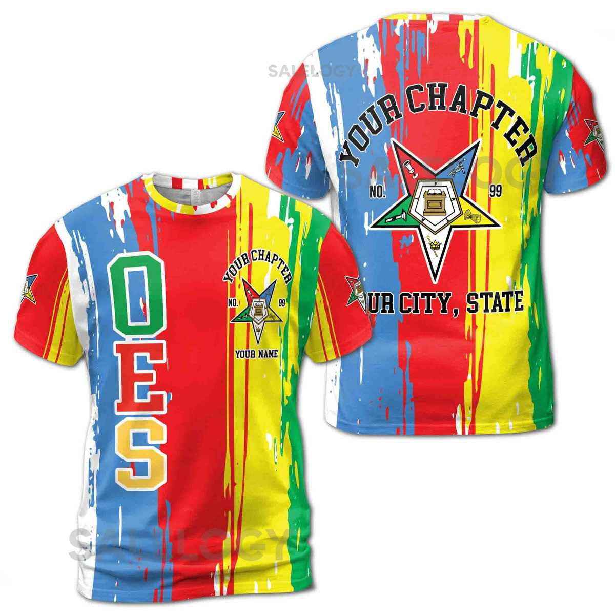 Personalized Colorful Order Of The Eastern Star OES Pentagon Down T-shirt S-5XL_229