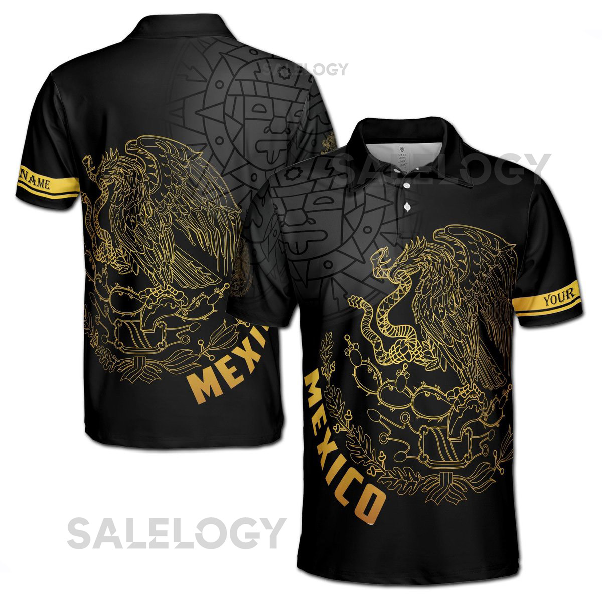 Custom Name Mexico Tribal Aztec Eagle Coat of Arms Men39s Polo shirt S-5XL_129