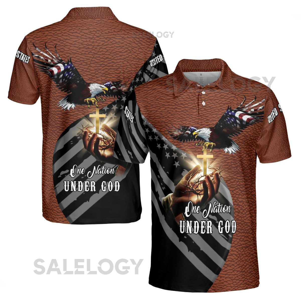 One Nation Under God America Eagle Leather Pattern Men's Polo Shirt S-5XL_523