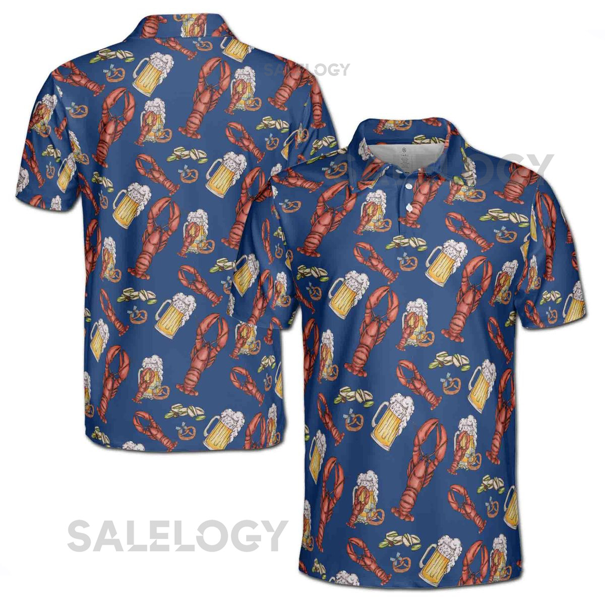 Funny Blue Navy Beer Lobster and Pistachio Men's Polo Shirt S-5XL_490