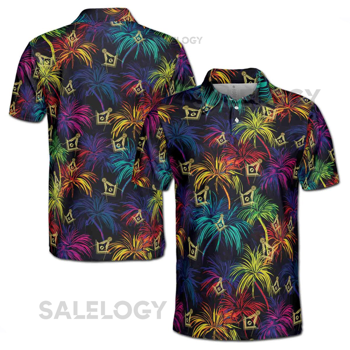 Master Mason Freemasonry Mansonic Neon Palm Tree Men's Polo Shirt S-5XL_517