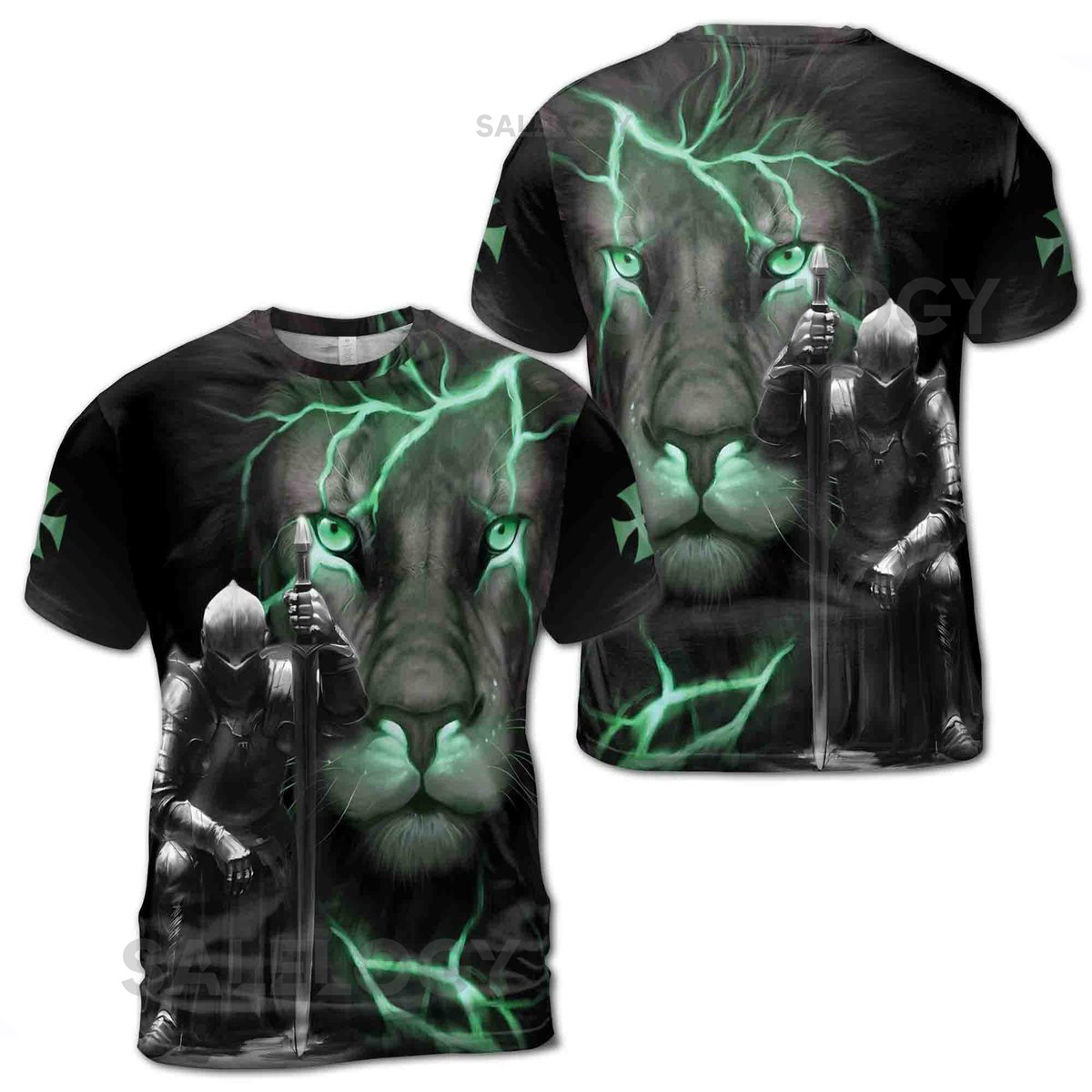 Lion The King Behind Knight Warrior Men39s T-shirt S-5XL_219