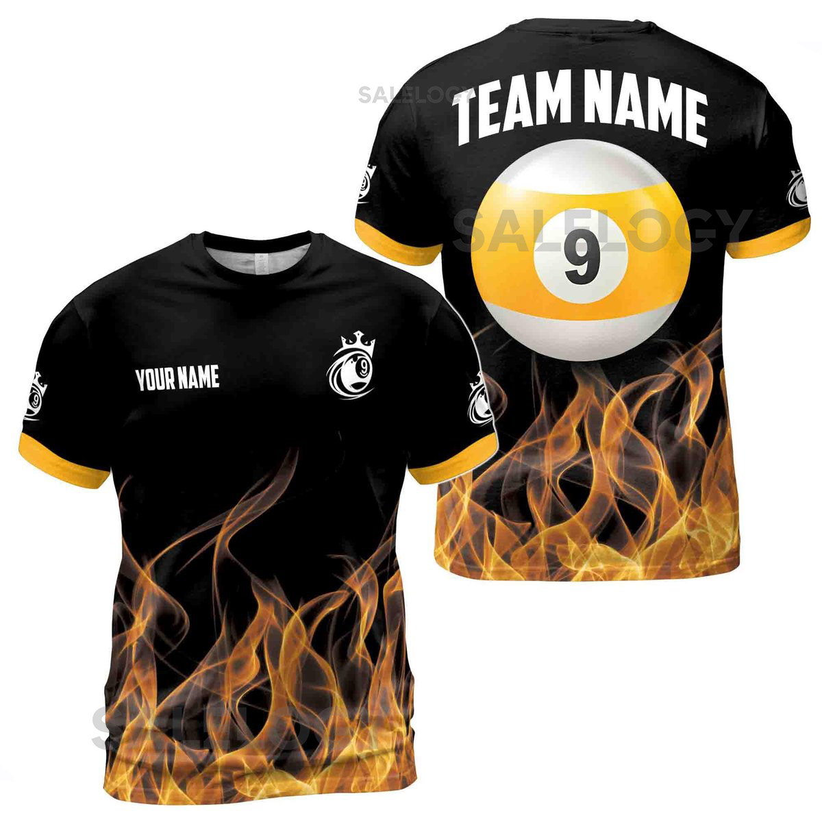 Custom Name Billiard On Flame 9 Balls Men39s T-shirt S-5XL_23