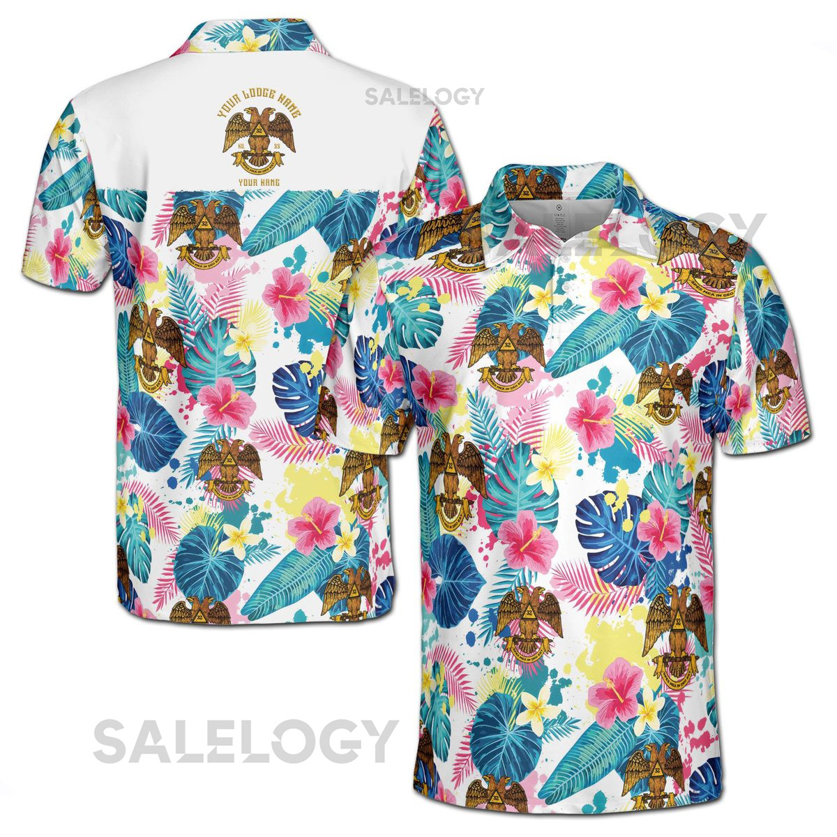 Customized Rite of Scottish 32 Colorful Palm Leaf Men's Polo Shirt S-5XL_462