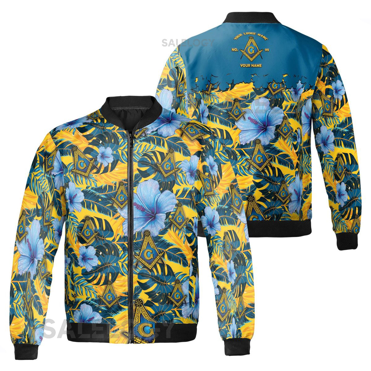 Personalized Masonic Freemason Tropical Floral Bomber Jacket S-5XL_100