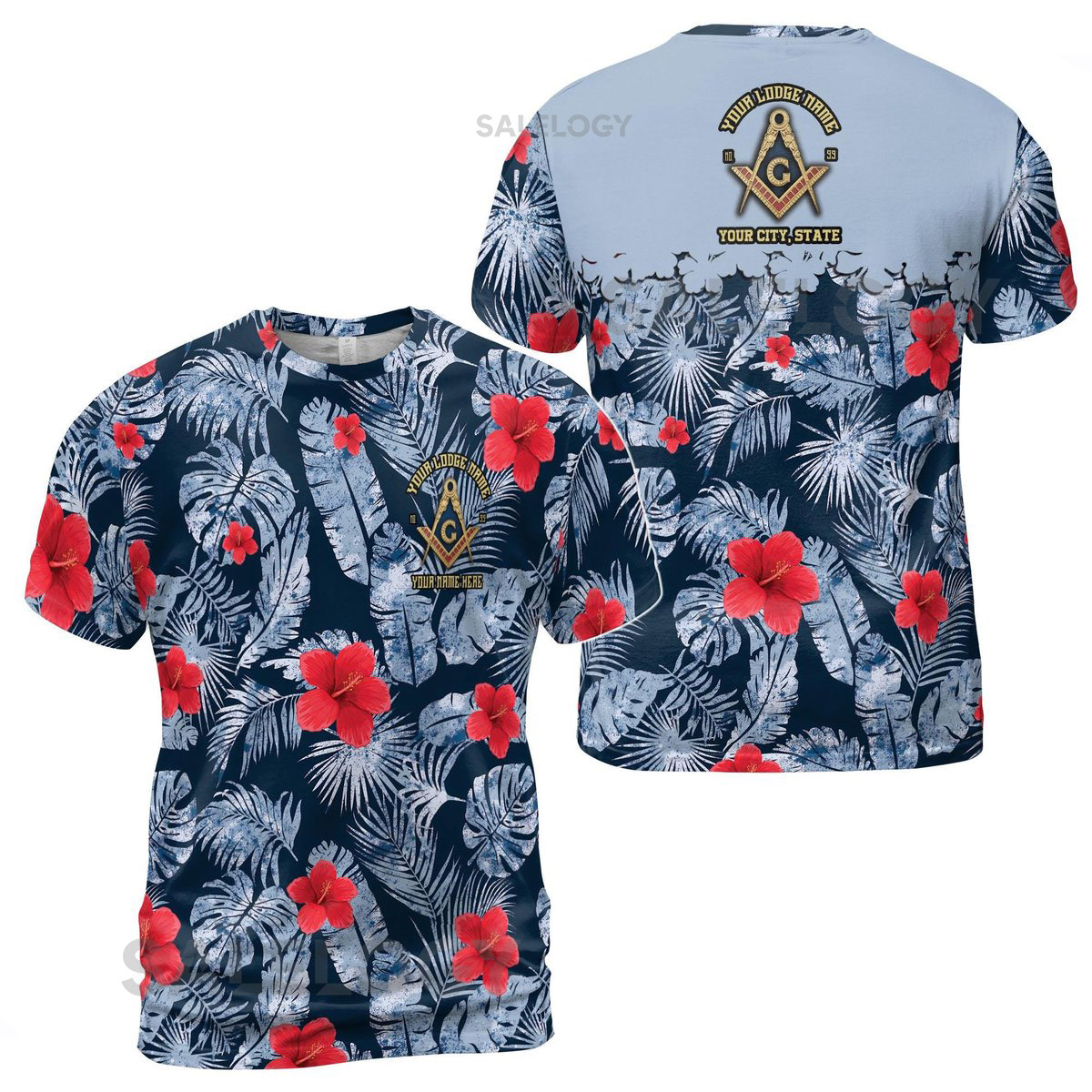 Personalized Masonic Freemasonry Ice Palm Leaf Patten Men39s T-shirt S-5XL_241