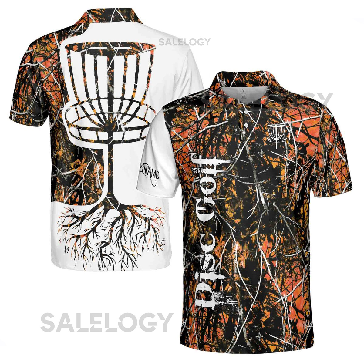 Custom Name Dark Orange Jungle Deep Heart Disc Golf Men39s Polo Shirt S-5XL_68