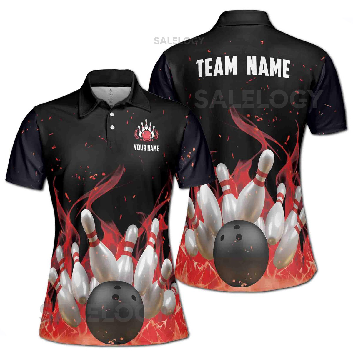 Personalized Red Flame Bowling Player Lover Women's Polo Shirt S-5XL_594