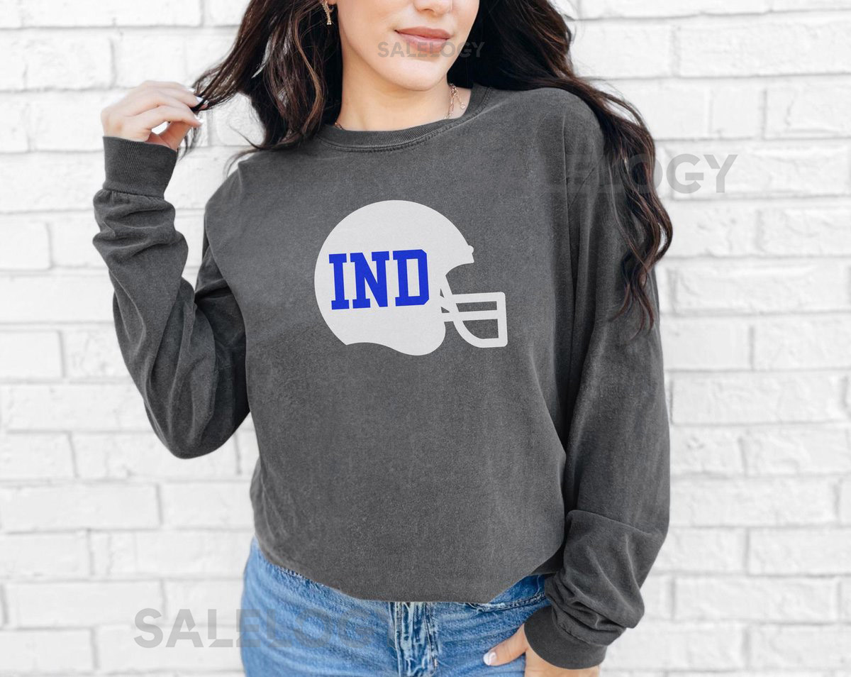 Indianapolis Colts Long Sleeve T-Shirt - IND Football Helmet Comfort Colors Football _475