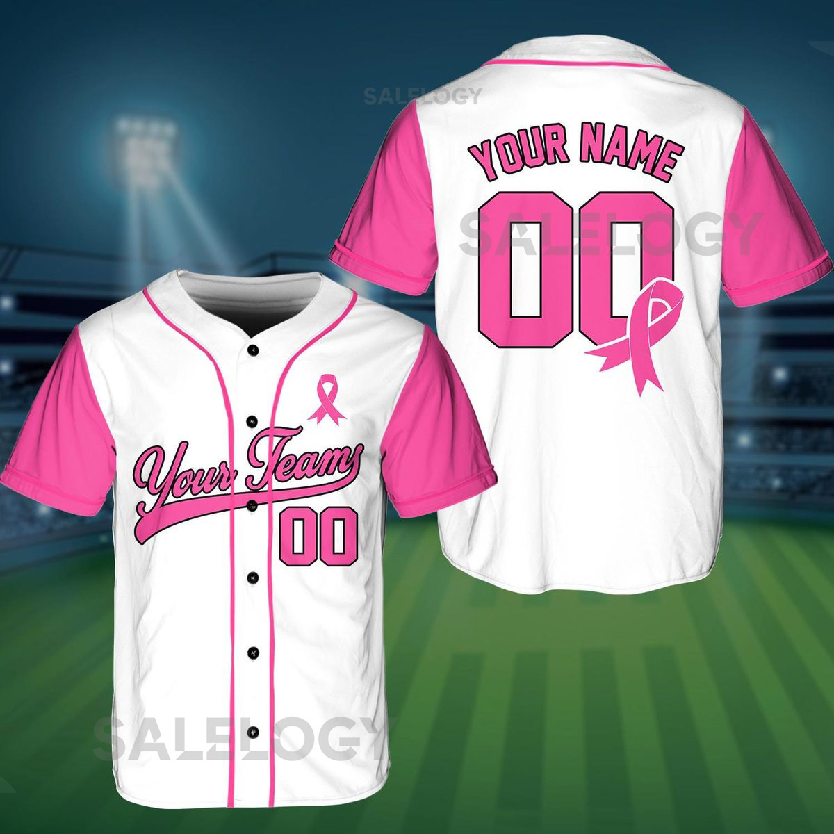 Personalized Breast Cancer Team Name And Number Baseball Jersey Custom Pink Ribbon Baseball Jersey Shirt Breast Cancer Warrior Jersey_45