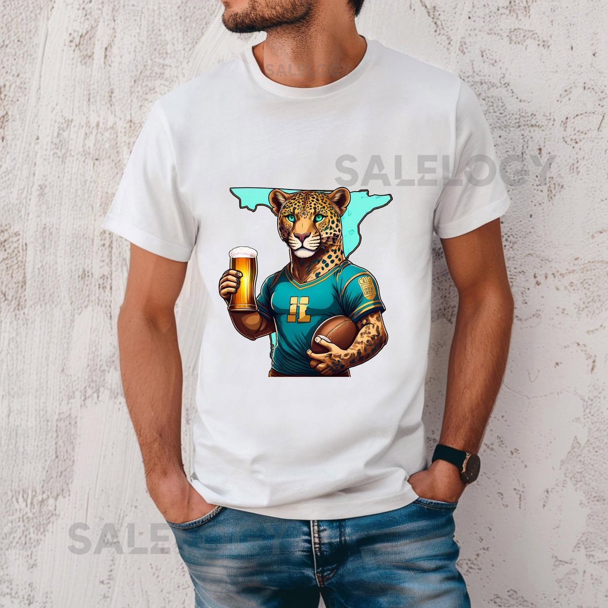 Jaguars Football T-Shirt Jaguar Holding Beer Game D_714
