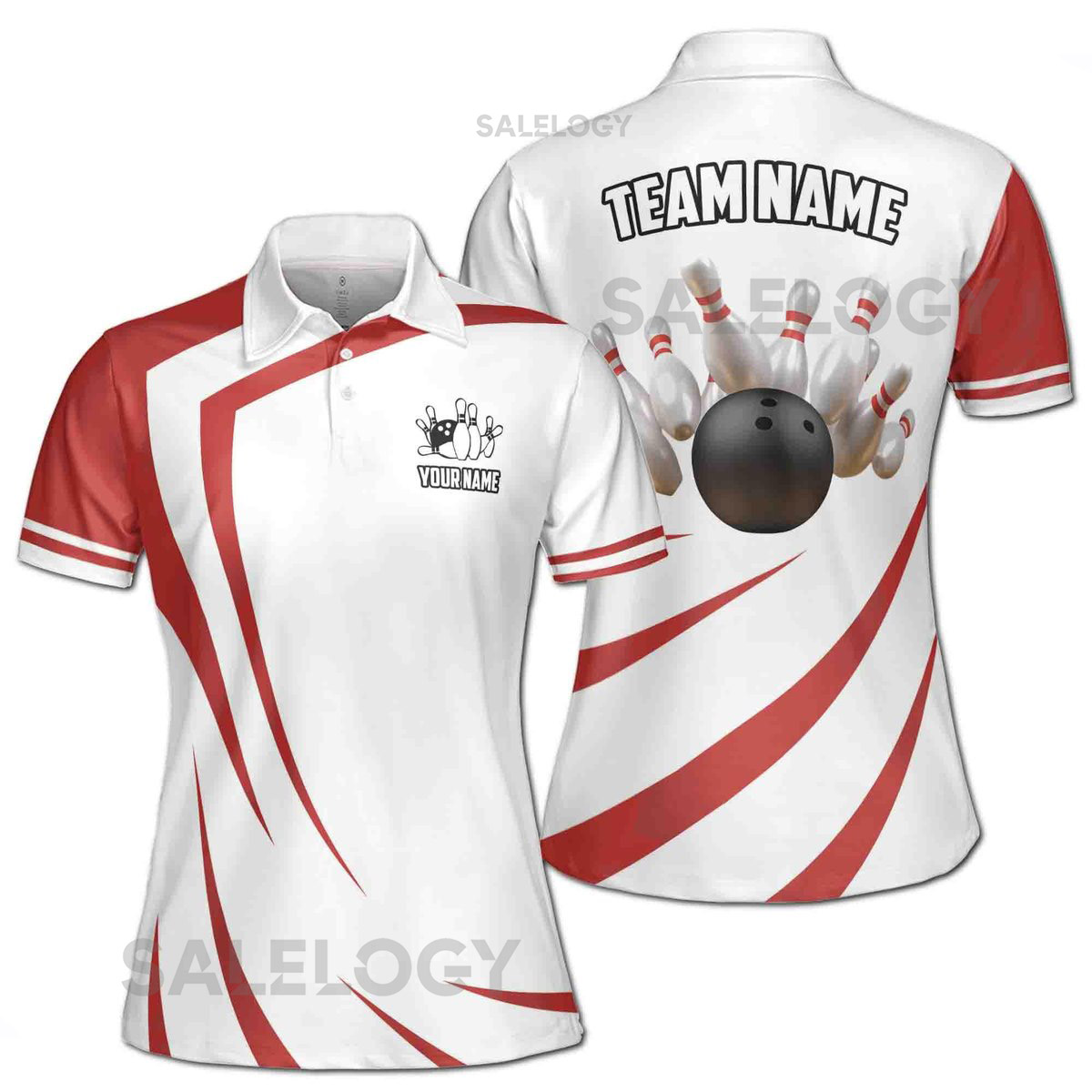 Personalized Bowling Apparel Red And White Women's Polo Shirt S-5XL_533