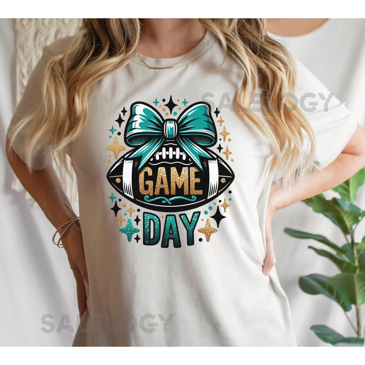 Game Day T-Shirt Jaguar Football Fan Shirt Teal Black Gold Bow _155