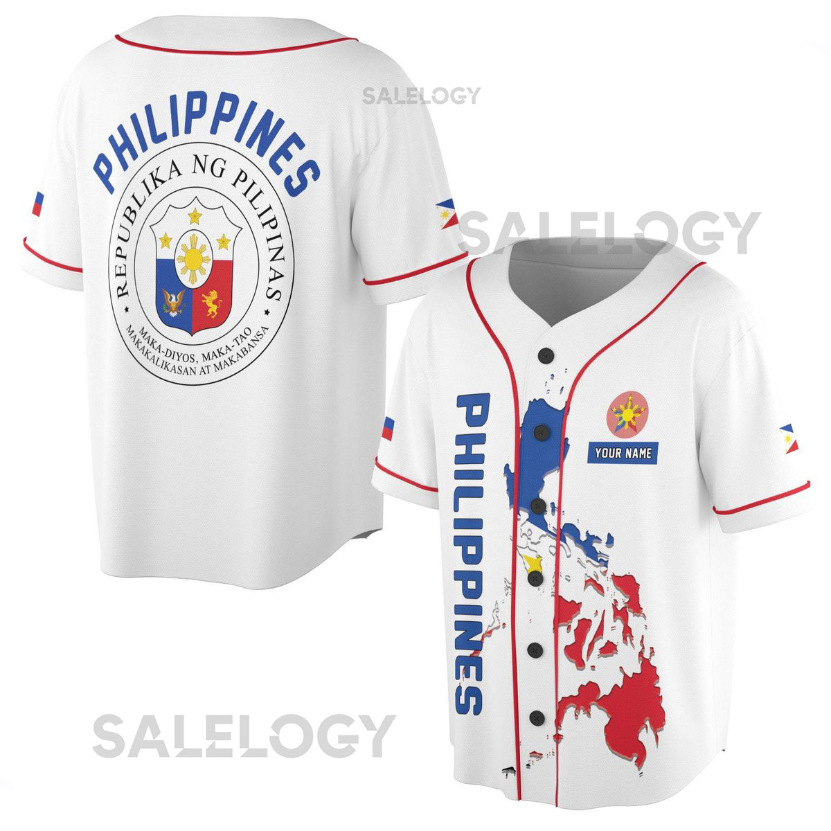 Custom Name Patriotic Philippines Coat of Arms Baseball Jersey S-5XL_34