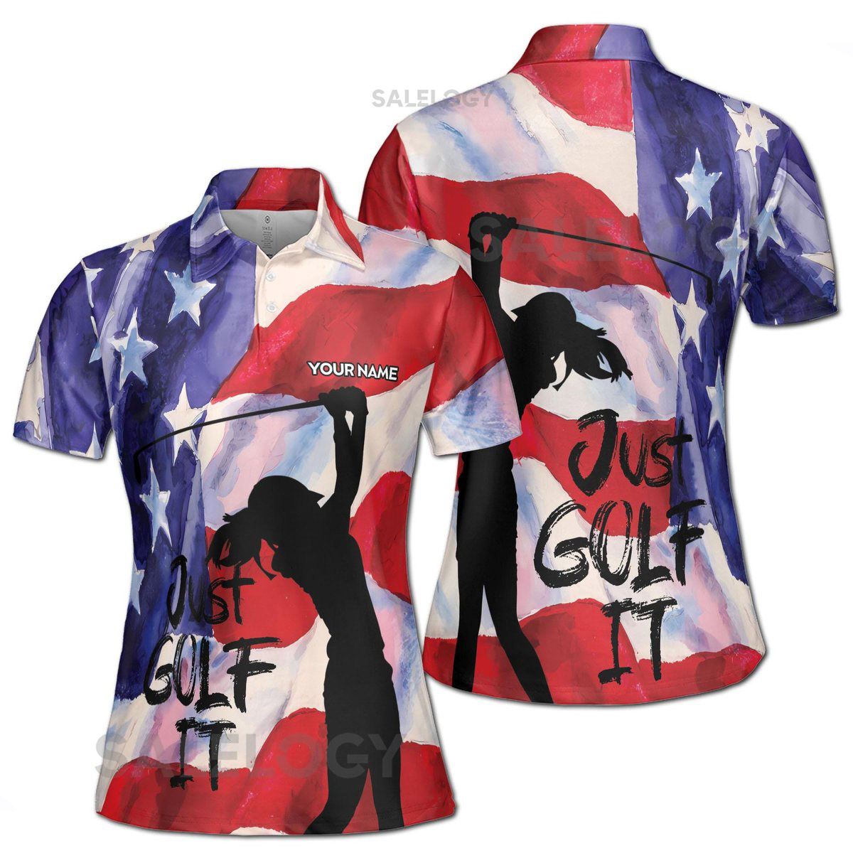 Custom Patriotic Watercolor America Just Golf It Women39s Polo Shirt S-5XL_228