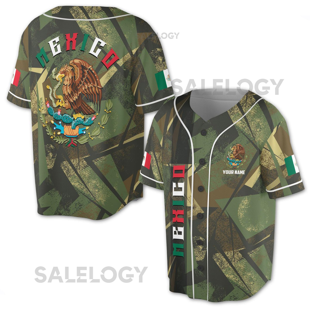 Custom Name Mexico Coat of Arms Camouflage Pattern Baseball Jersey S-5XL_18
