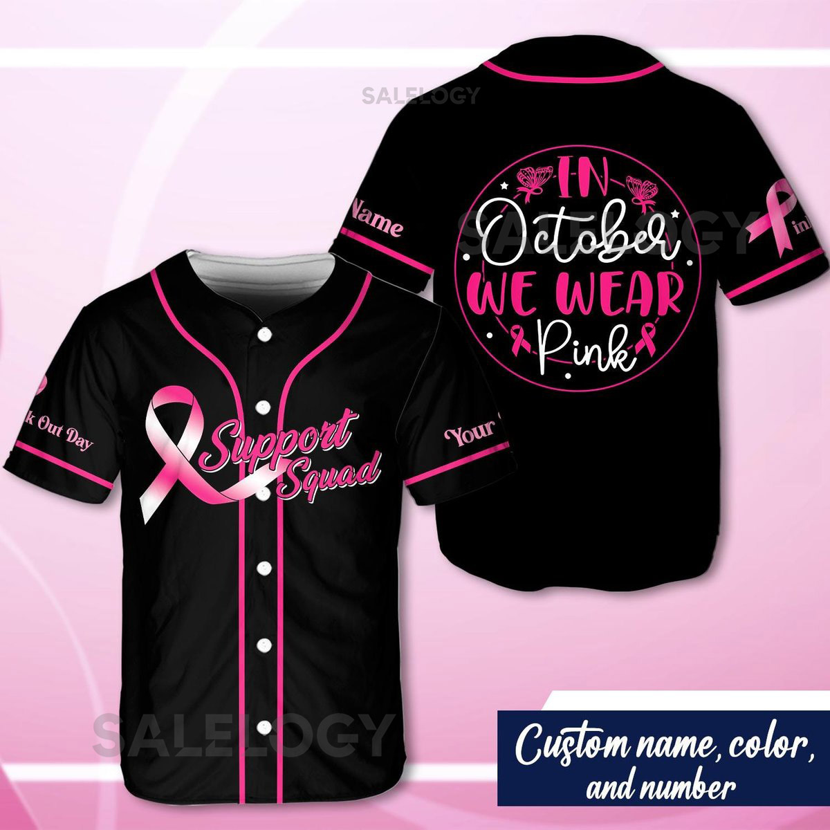 Personalized Breast Cancer Name And Number Baseball Jersey Custom Support Squad Baseball Jersey Pink Ribbon Breast Cancer Warrior Jersey_40