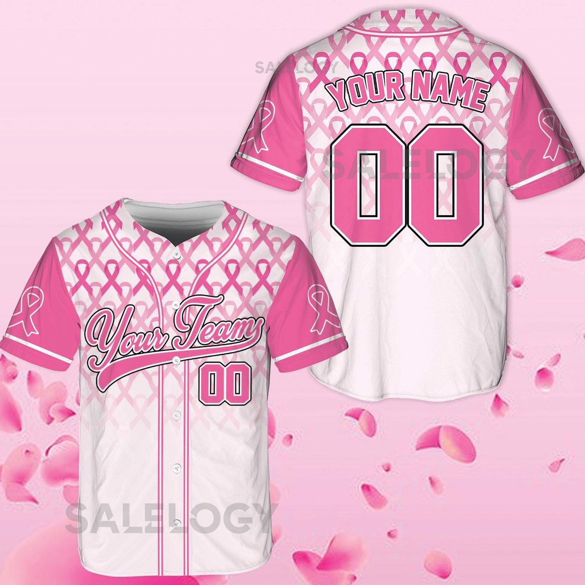 Personalized Breast Cancer Team Name And Number Baseball Jersey Custom Pink Ribbon Baseball Jersey Shirt Breast Cancer Warrior Jersey_46
