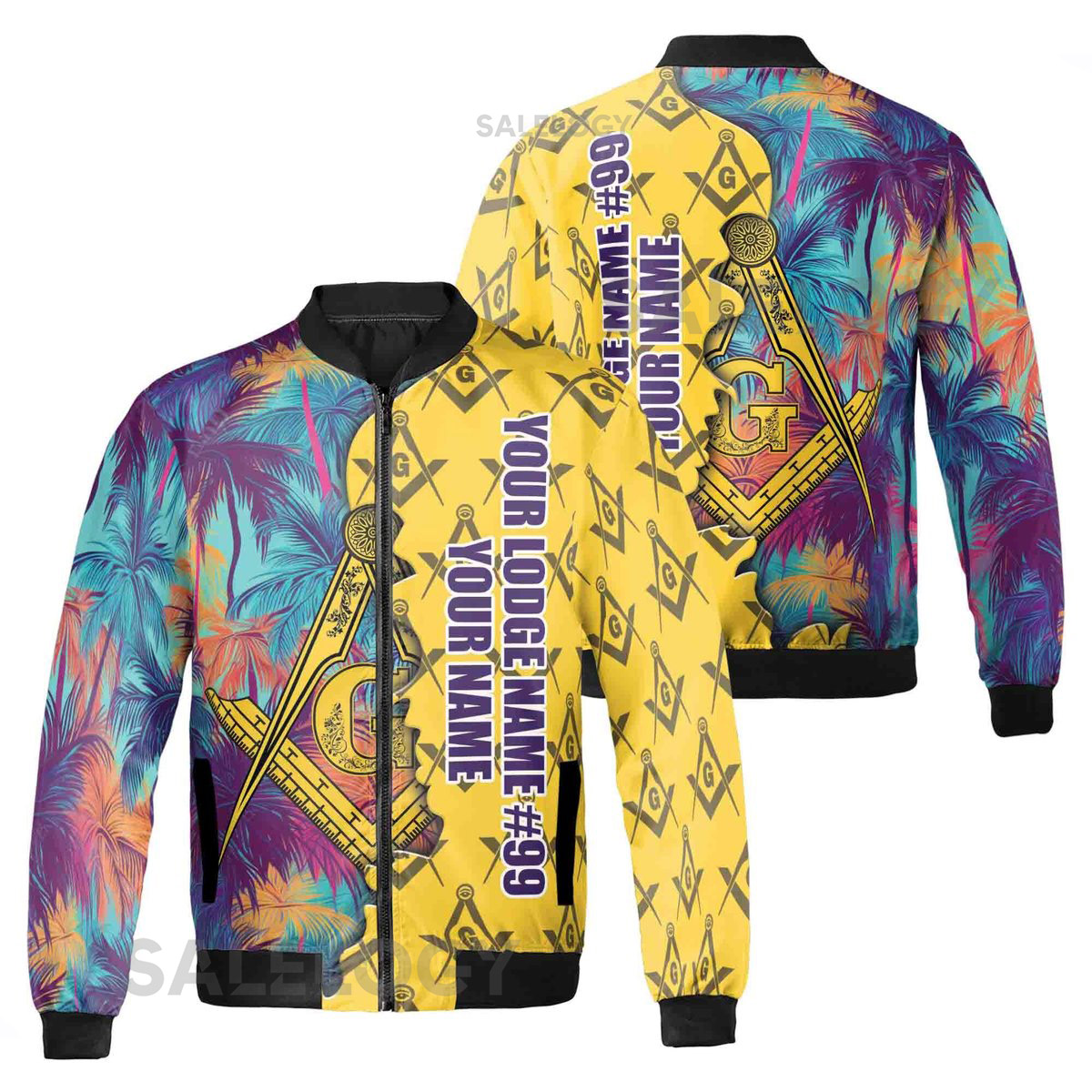 Custom Masonic Freemasonry Hawai Tropical Pattern Bomber Jacket S-5XL_6
