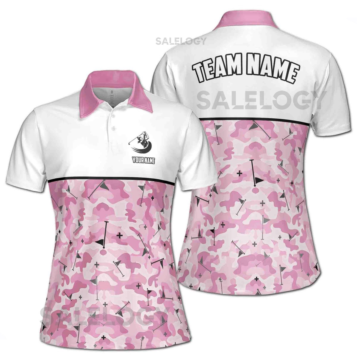 Personalized Pink Camo Golfer Camouflage Women's Polo Shirt S-5XL_592
