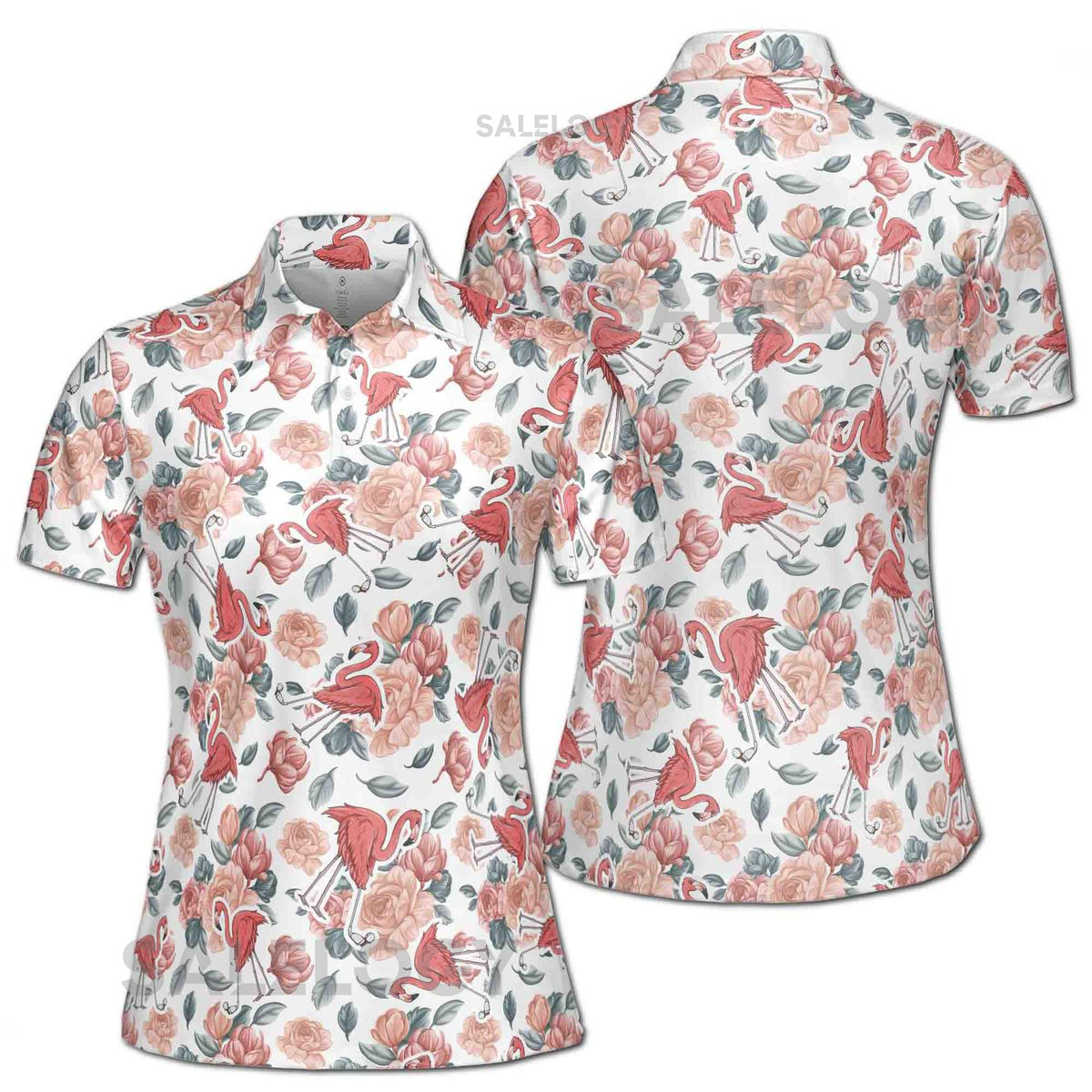 Funny Pink Flamingo Floral Women's Polo Shirt S-5XL_504