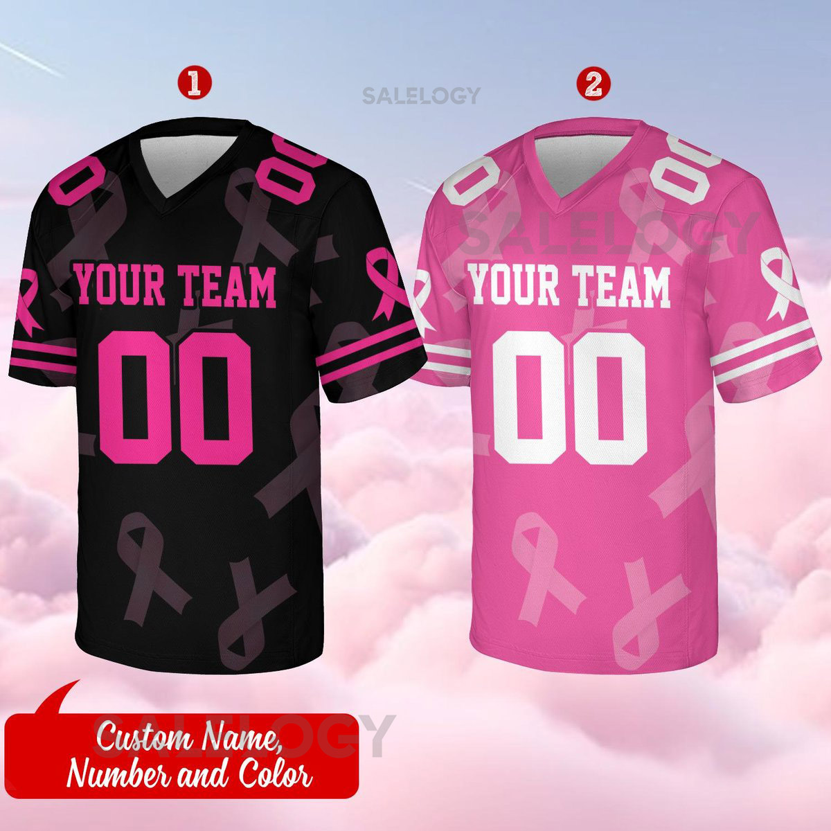 Personalized Hope Breast Cancer Team Name And Number Football Jersey Custom Pink Ribbon Football Jersey Shirt Breast Cancer Warrior Jersey_13