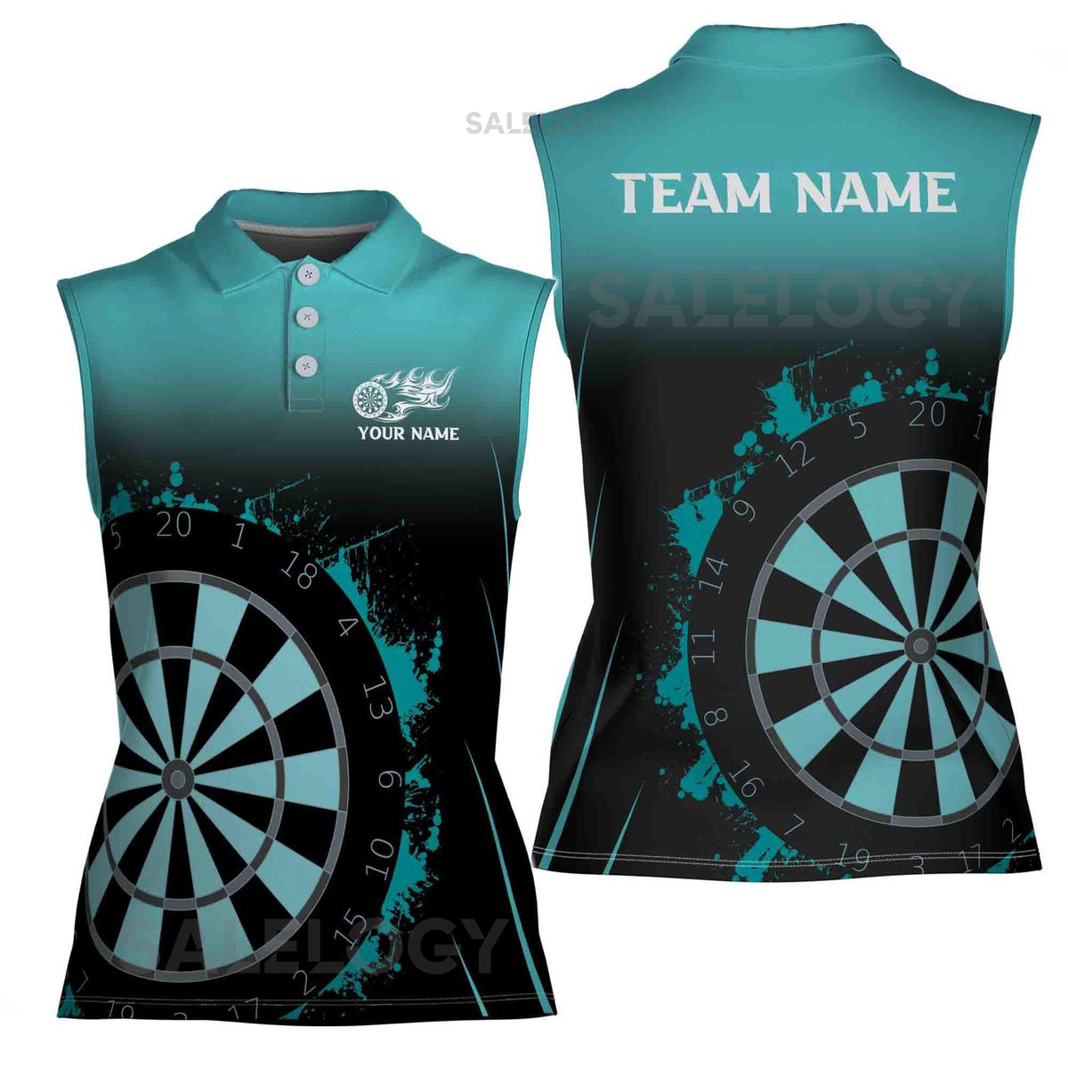 Customized Teal Blue Darts Team Women Sleeveless Polo XS-4XL_467