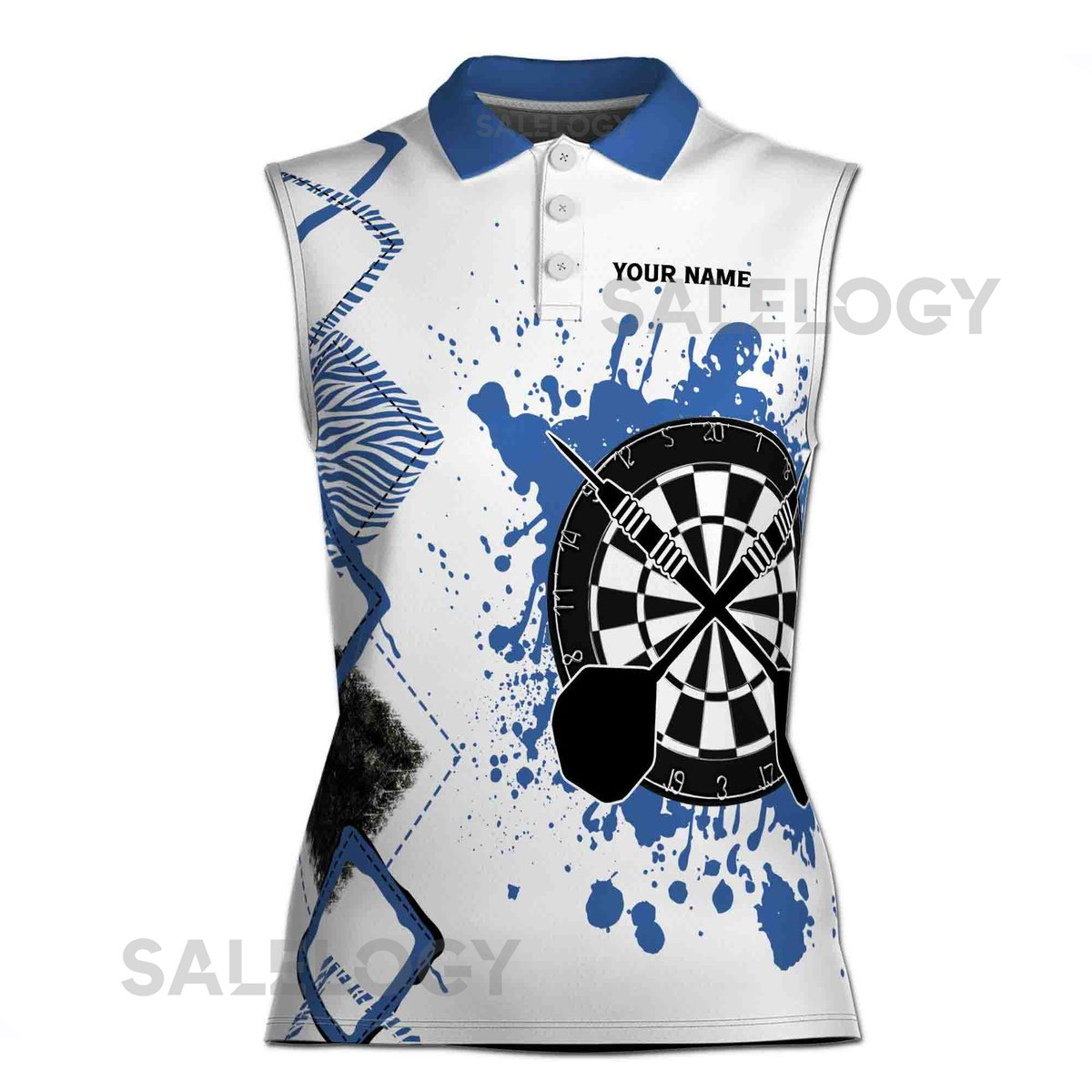 Custom Name Queen of Darts Colorful Spatter Women Sleeveless Polo XS-4XL_163