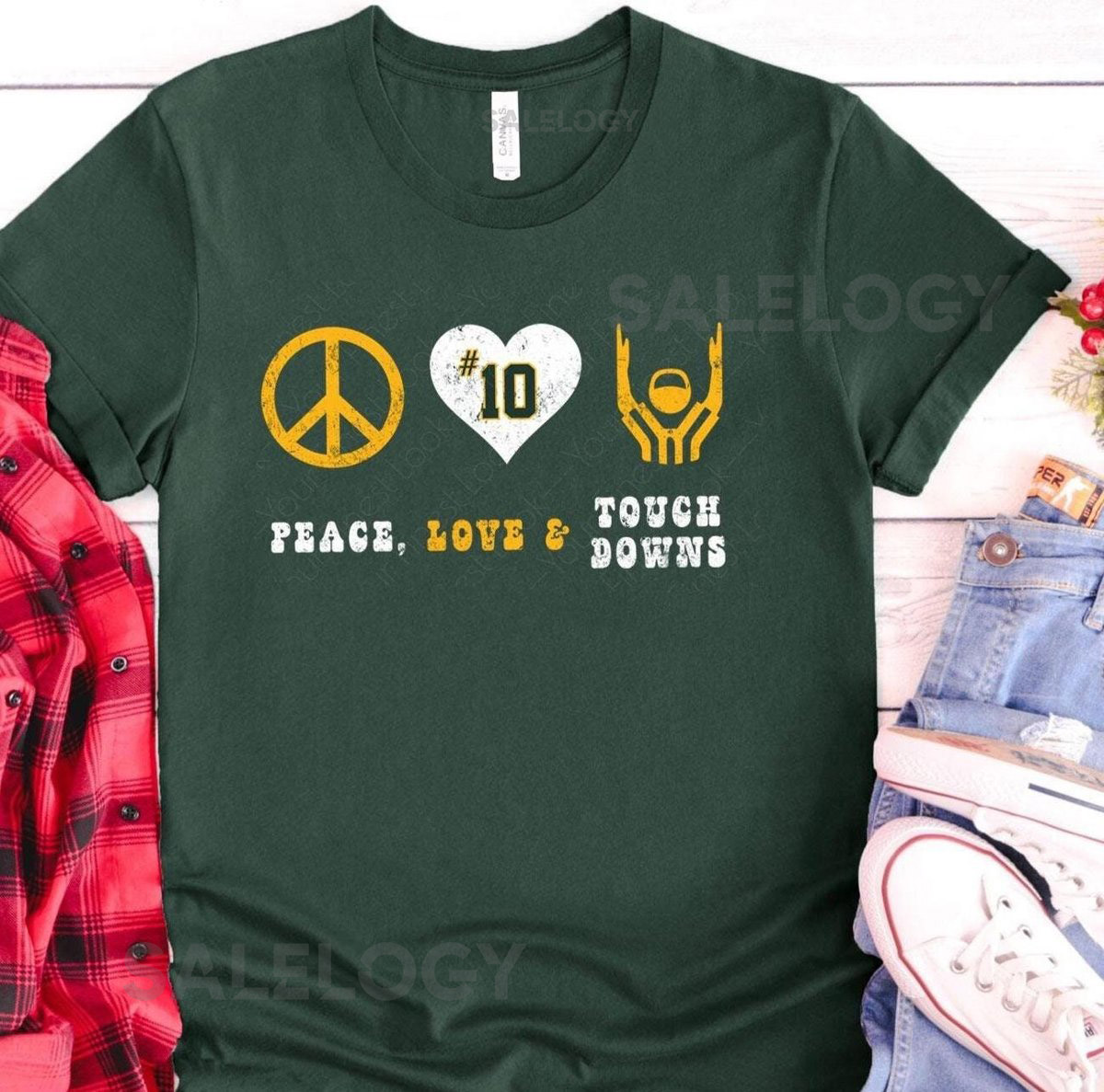 Peace Love and Touchdowns version 2 icons Jordan Love Green Bay Football - Unisex t-shirt_626