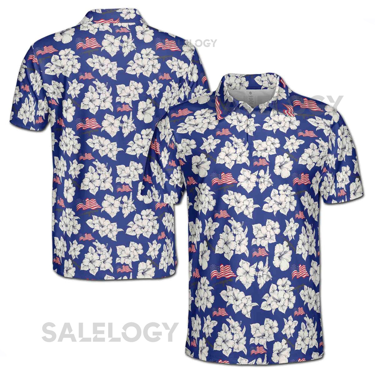 Patriotic America Flag with Floral Men's Polo Shirt S-5XL_525