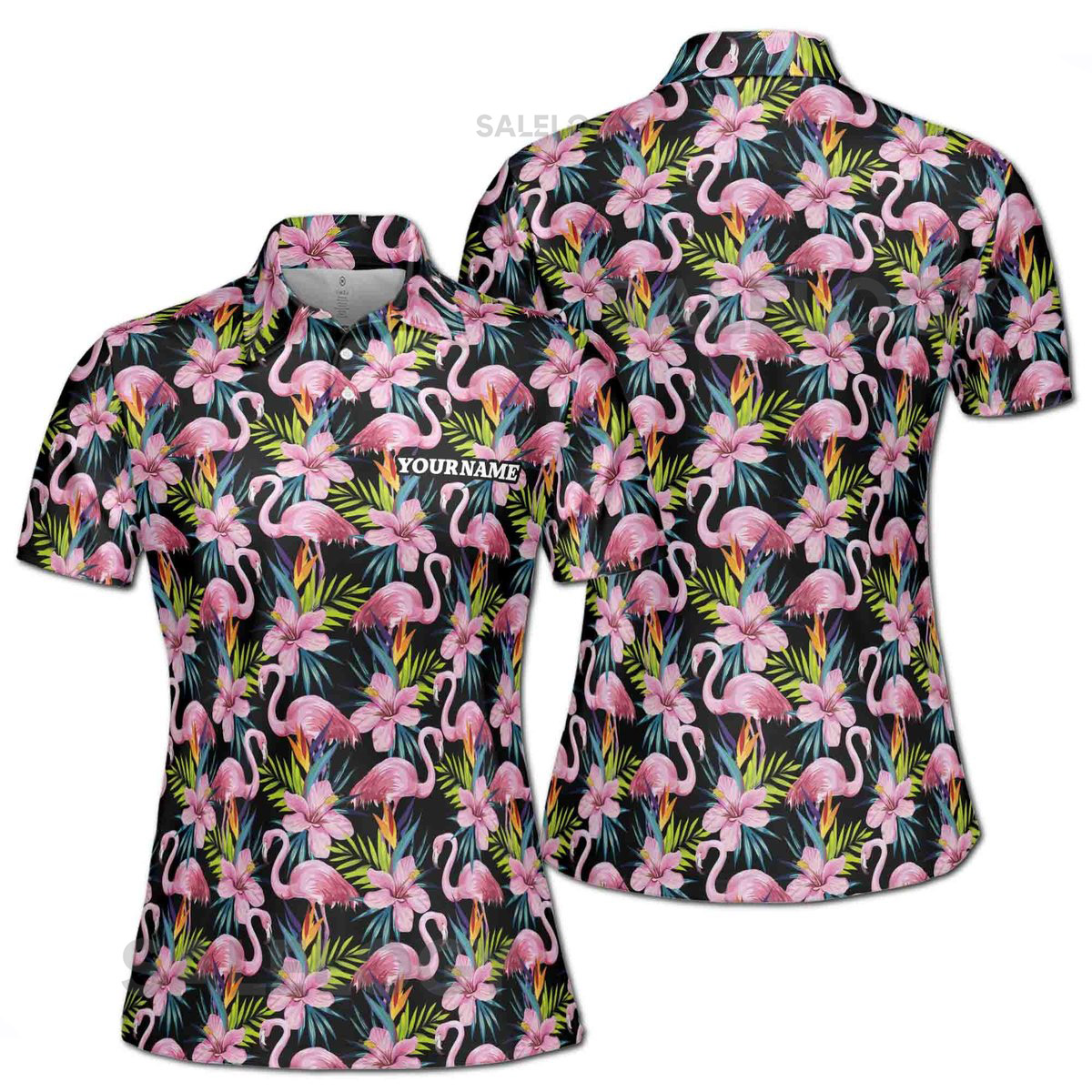 Custom Name Flamingo With Tropical Floral Women39s Polo Shirt S-5XL_83