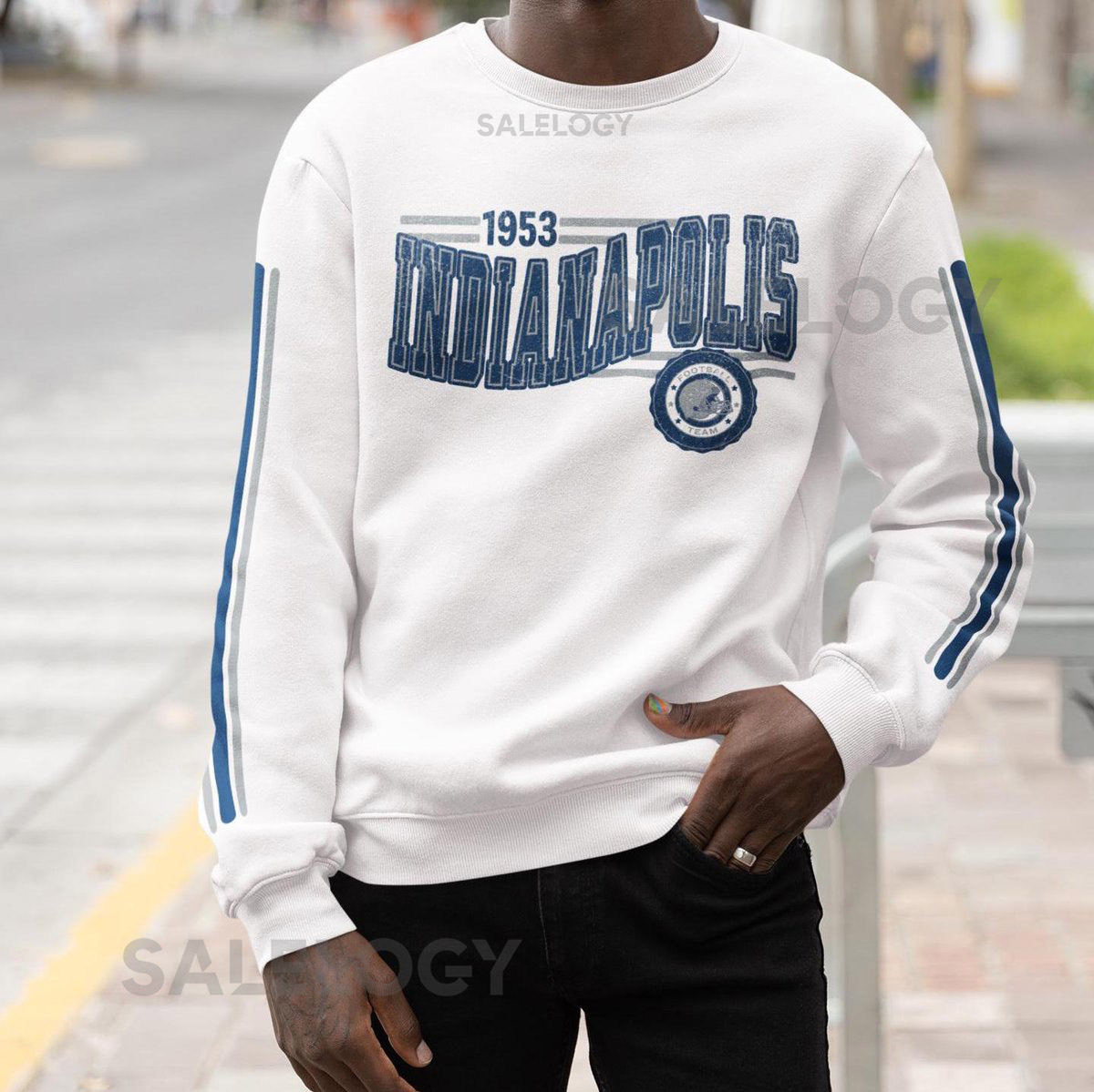 Indianapolis Football Retro Crewneck Sweatshirt Colt Retro Stripe Sleeve Sweatshirt Indy Colt Unisex Shirt Game Day Shirt Colt Fa_511