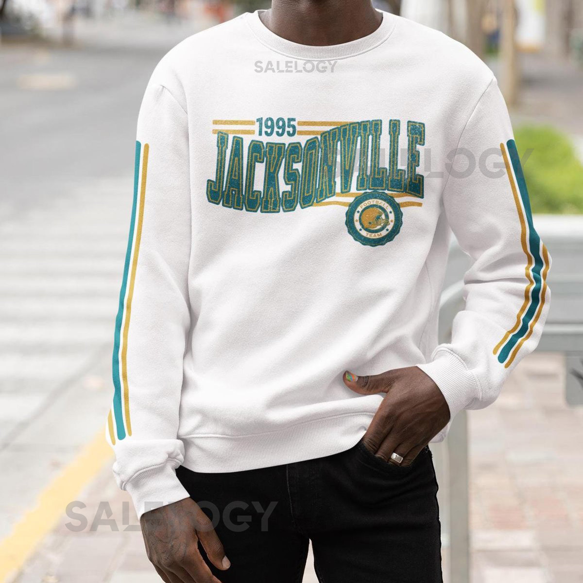 Jacksonville Football Retro Crewneck Sweatshirt Jaguar Retro Stripe Sleeve Sweatshirt JAX Unisex Shirt Game Day Shirt Jaguar Fa_605