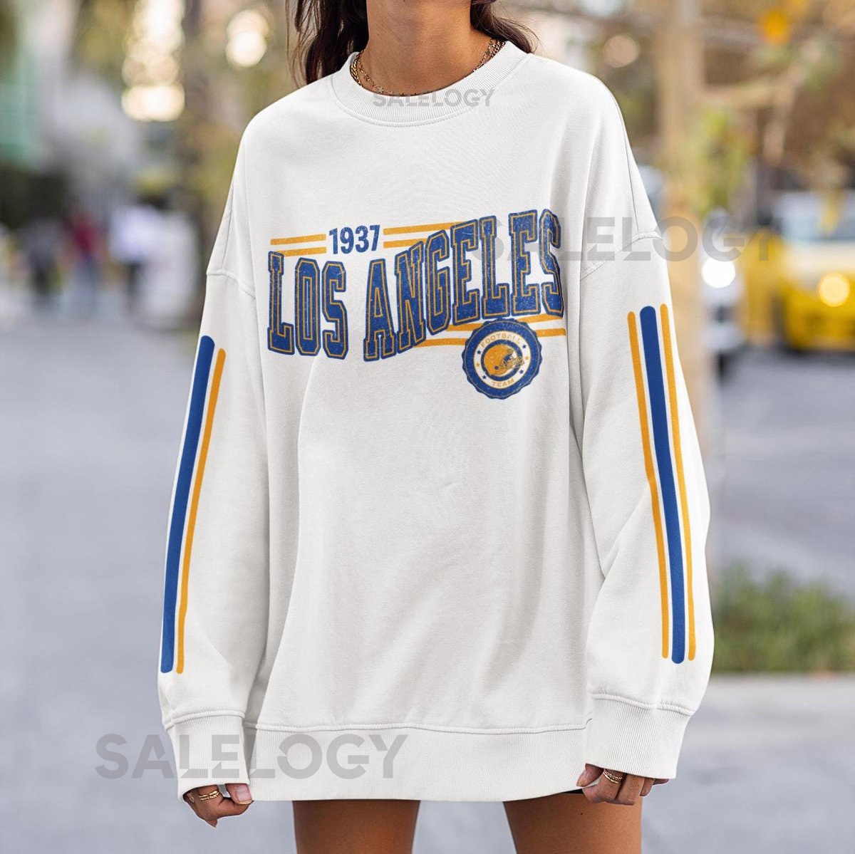 Los Angeles Football Retro Crewneck Sweatshirt Ram Retro Stripe Sleeve Sweatshirt LA Ram Unisex Shirt Game Day Shirt LA Ram Fan Gift_84