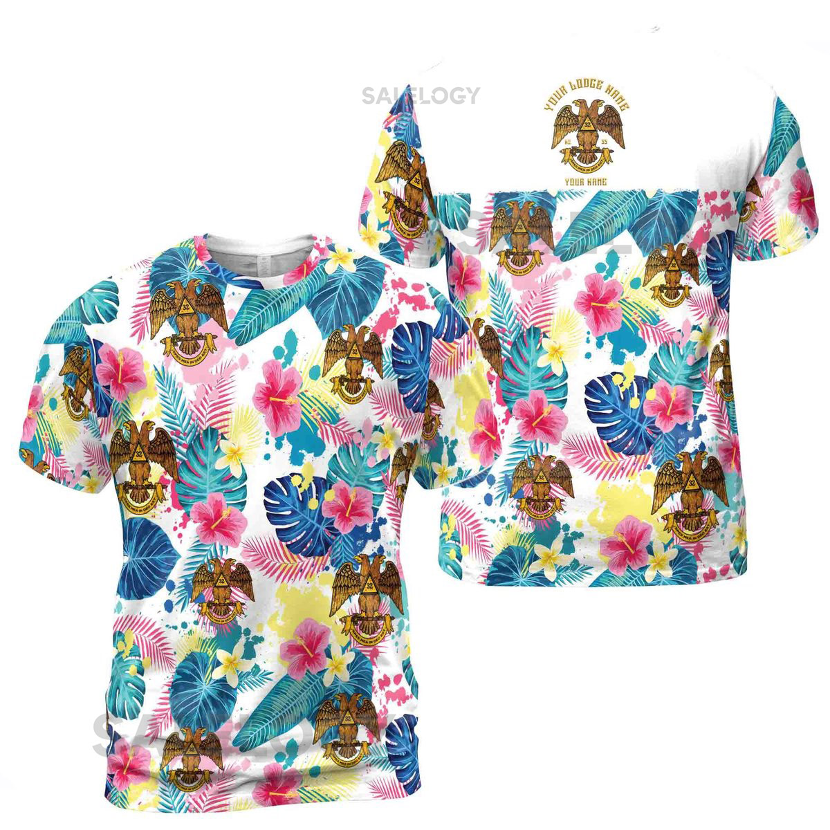 Customized Rite of Scottish 32 Colorful Palm Leaf Men39s T-shirt S-5XL_197