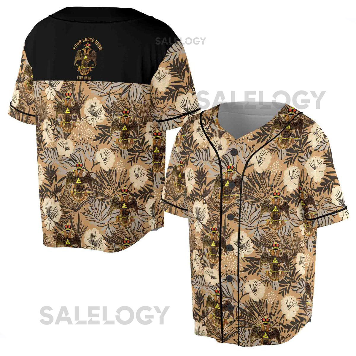 Customized Rite of Scottish 33 Brown Tropical Floral Baseball Jersey S-5XL_65
